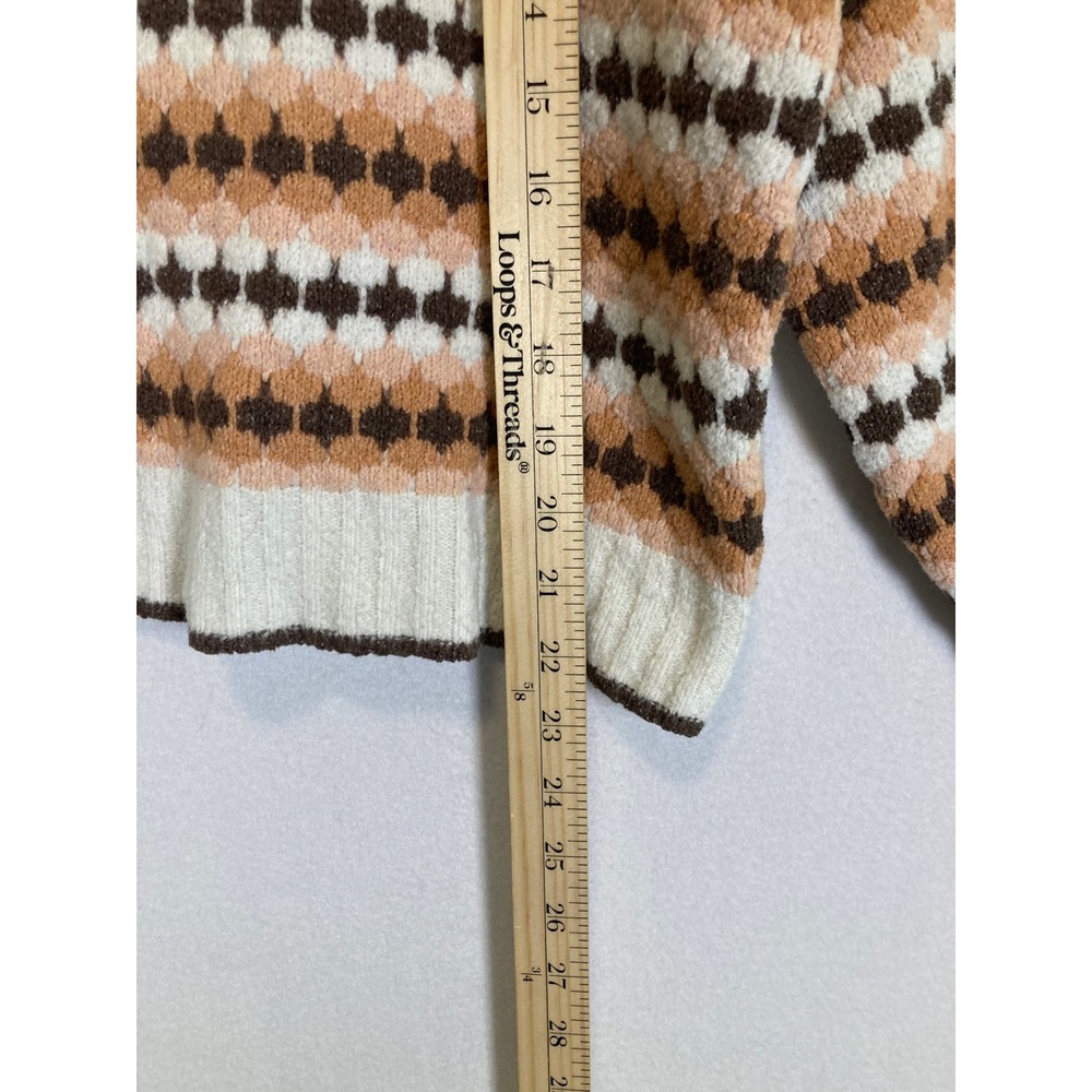 Retro Boho Freshman 1996 Womens Large Brown Striped Collared V-Neck Knit Sweater - Picture 5 of 10